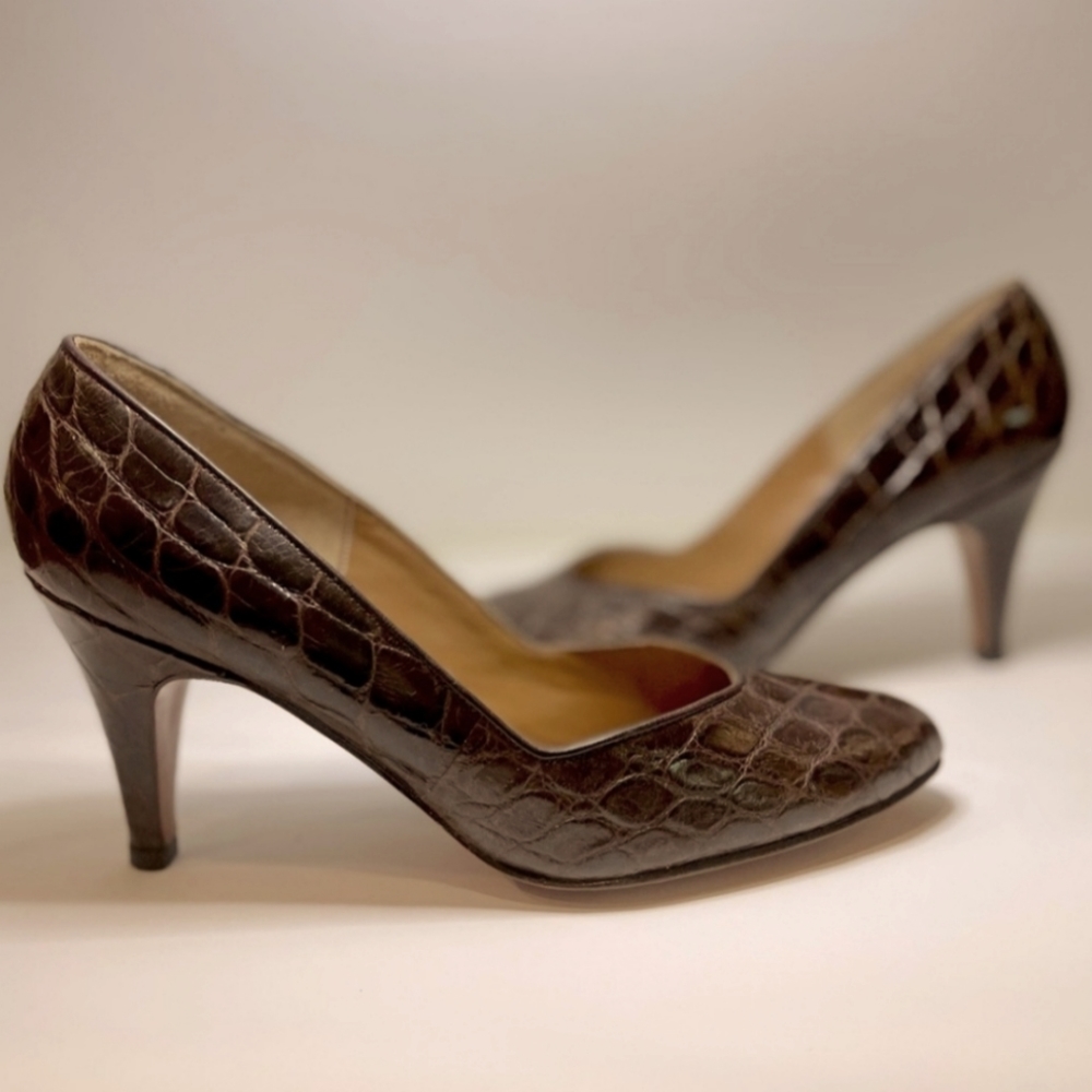 1980's RALPH LAUREN brown crocodile heels